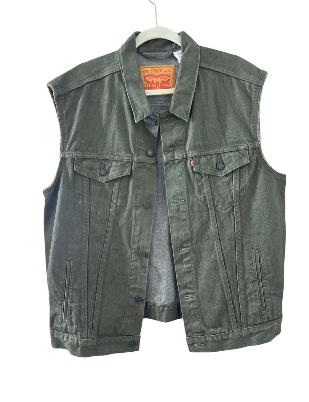 Levi's Trucker Vest Olive Green Denim Button Up